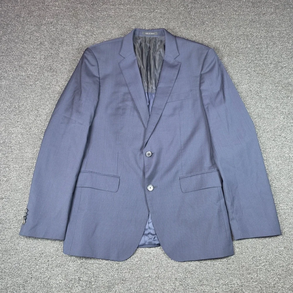 Hugo Boss Blazer Navy Blue Mens 40R Pinstripe Linificio Tesse Biella Wool Jacket